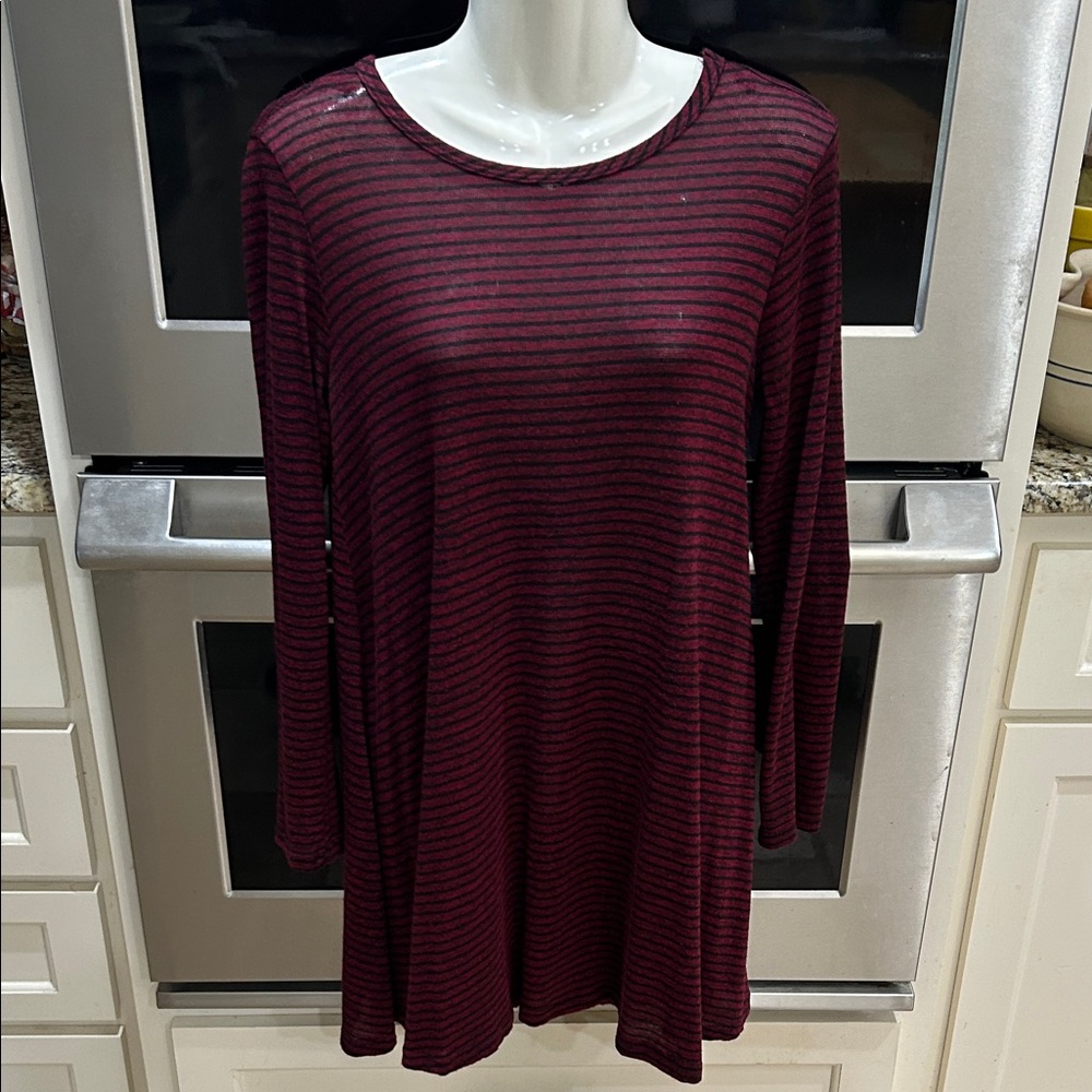 Pinc Burgundy and Black Striped Dress